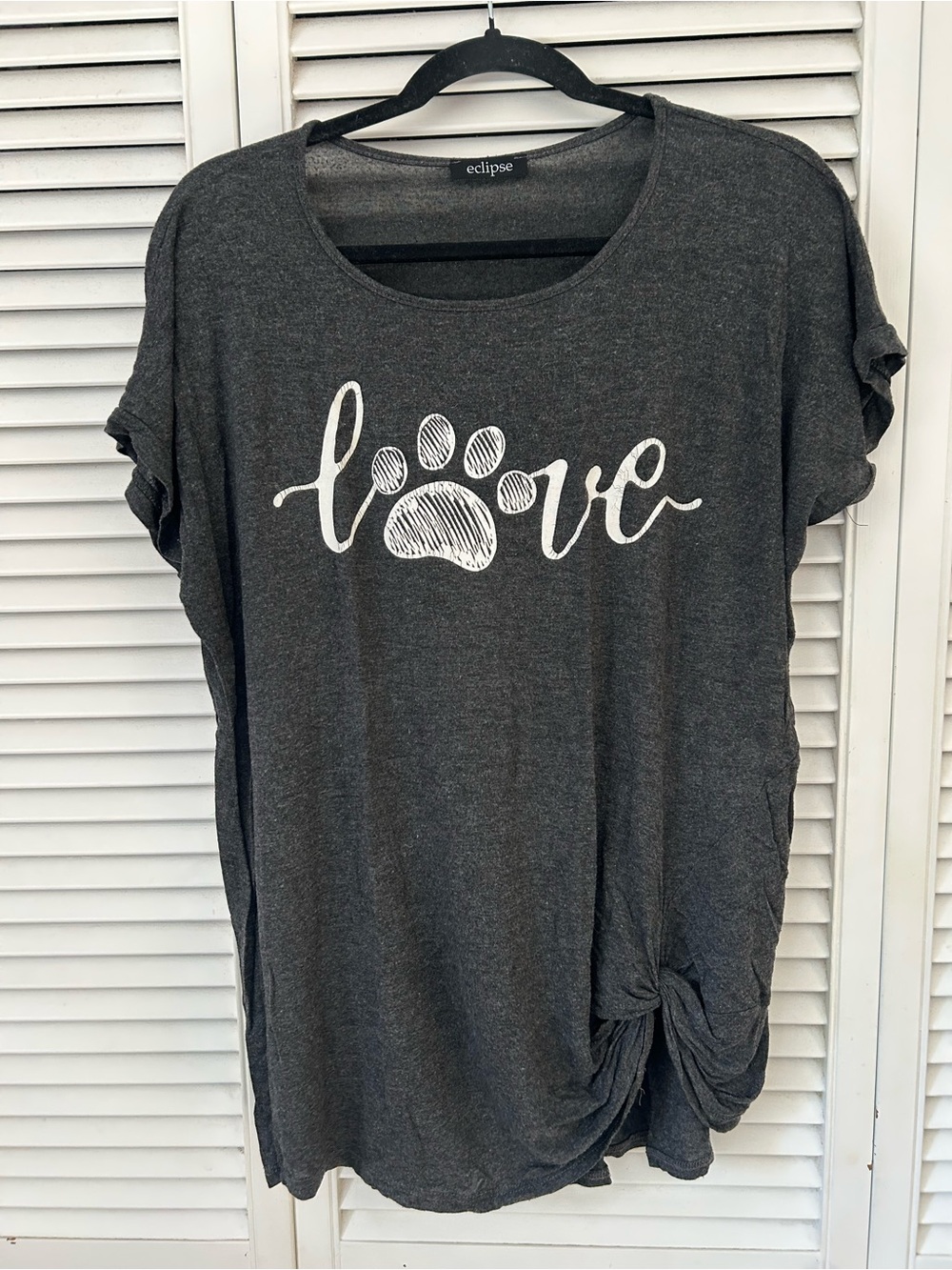 Eclipse Charcoal & White Paw 'Love' Dog Tee with Side Knot